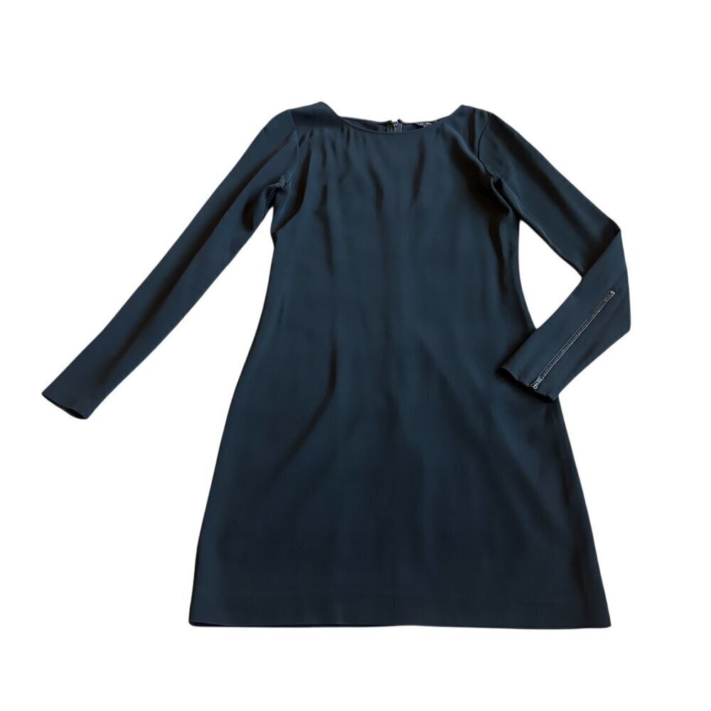 Theory Black Sheath Dress Long Sleeve w/ Zip High Neck Stretch Size 0 Women's